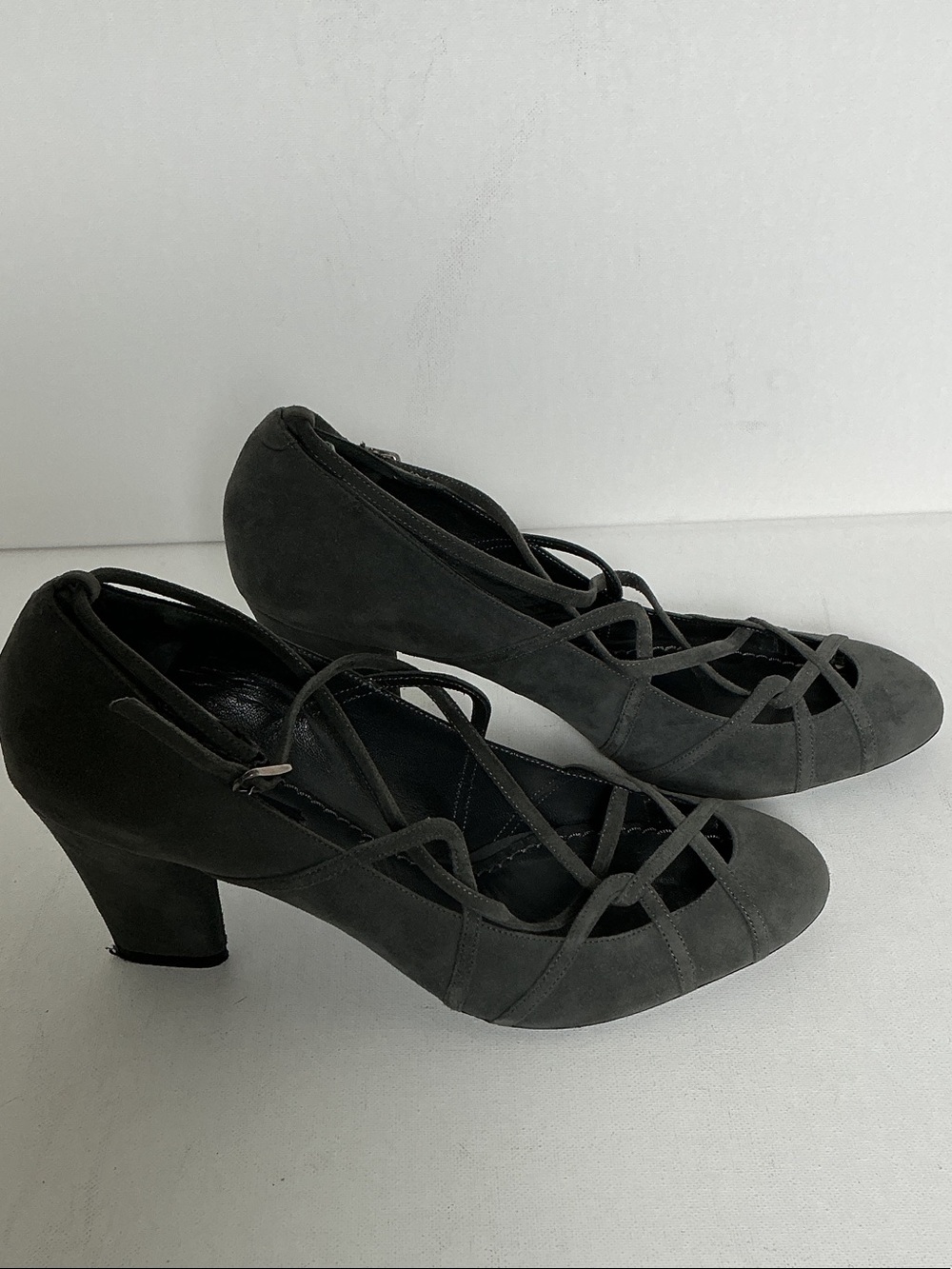 Vintage Marc Jacobs Charcoal Gray Suede Strappy Mid-Heel